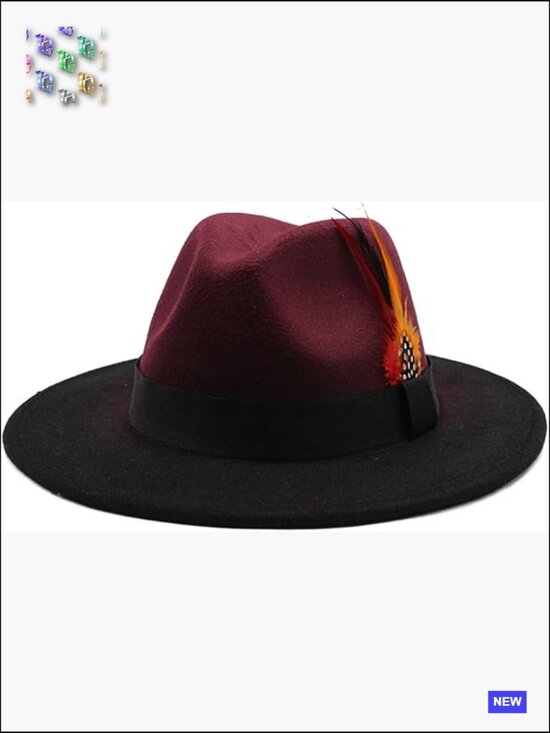 Classic Woolen Fedora Hat with Feather Wide Brim Adjustable Unisex